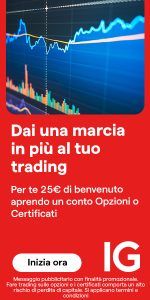 Messaggio pubblicitario con finalità promozionale. Fare trading comporta dei rischi. I CFD sono strumenti complessi ad alto rischio di perdita di capitale dovuto alla leva. 74% di conti di investitori al dettaglio perdono denaro a causa delle negoziazioni in CFD con questo fornitore. Valuta se puoi permetterti di correre l’elevato rischio di perdere il tuo denaro.